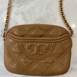 Tory Burch Camel Quilted Leather Crossbody Bag